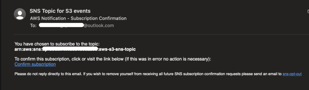 AWS SNS Topic Subscription Confirmation Email Notification