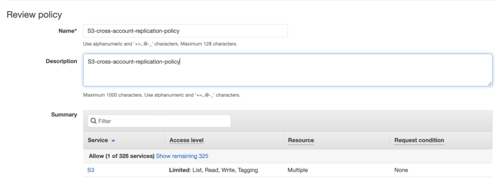 Create Policy at Source account to allow AWS to replicate objects between source and destination accounts