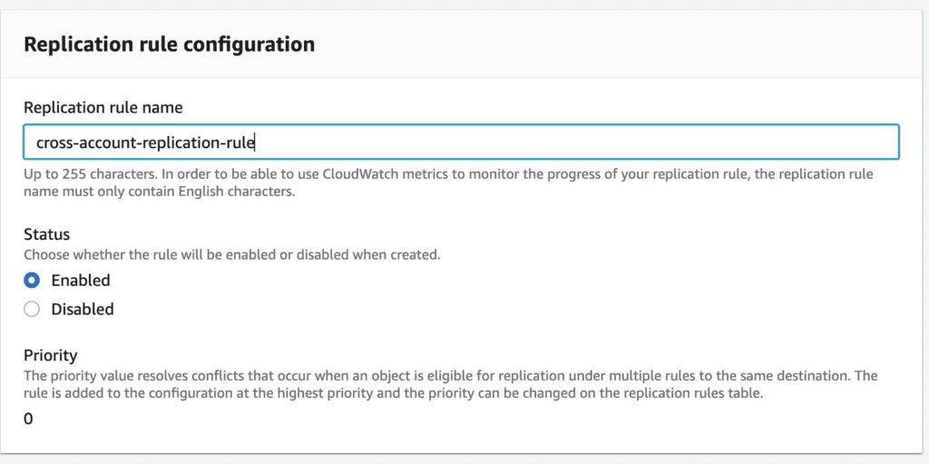 create cross account replication rule at source s3 bucket present at source account