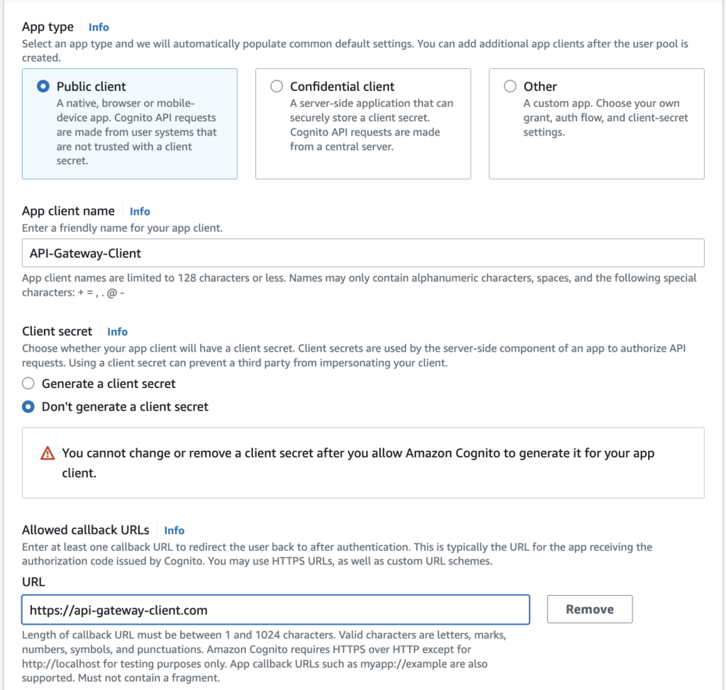 Add API Client to AWS Cognito Service
