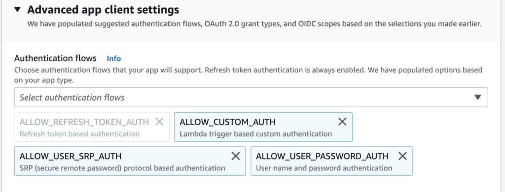 Configure App Client Setting for User Pool