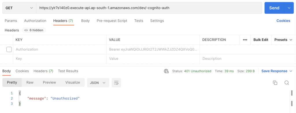 Denied Authentication at API Gateway API using AWS Cognito User Pool
